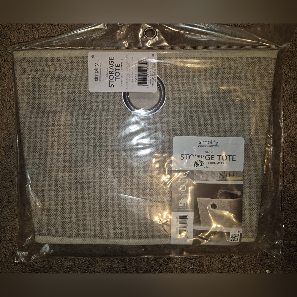 Simplify Large Beige Jute Storage Tote Bin NWT - Picture 3 of 8